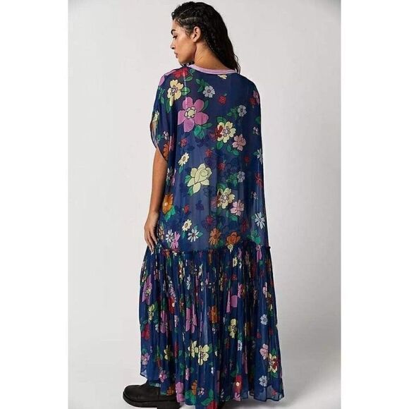 Free People Mina Maxi Dress Crepe Chiffon Floral Print Short Sleeves Size XS - Picture 3 of 6